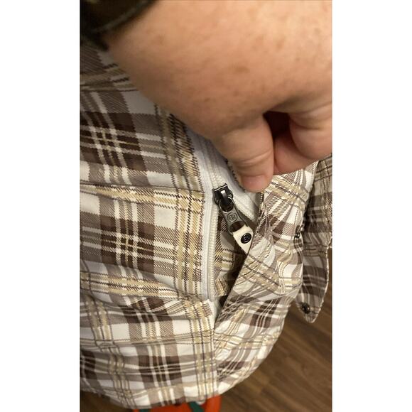 BETTY RIDES Zip & Snap Up Brown And White Plaid Quilted Parka Jacket Womens M - Picture 4 of 10